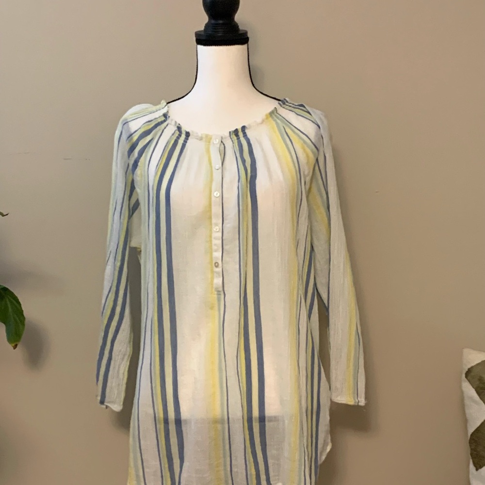D O N A T E D 
Chaps Women's Tunic with Blue and Yellow Stripes sz large EUC B63